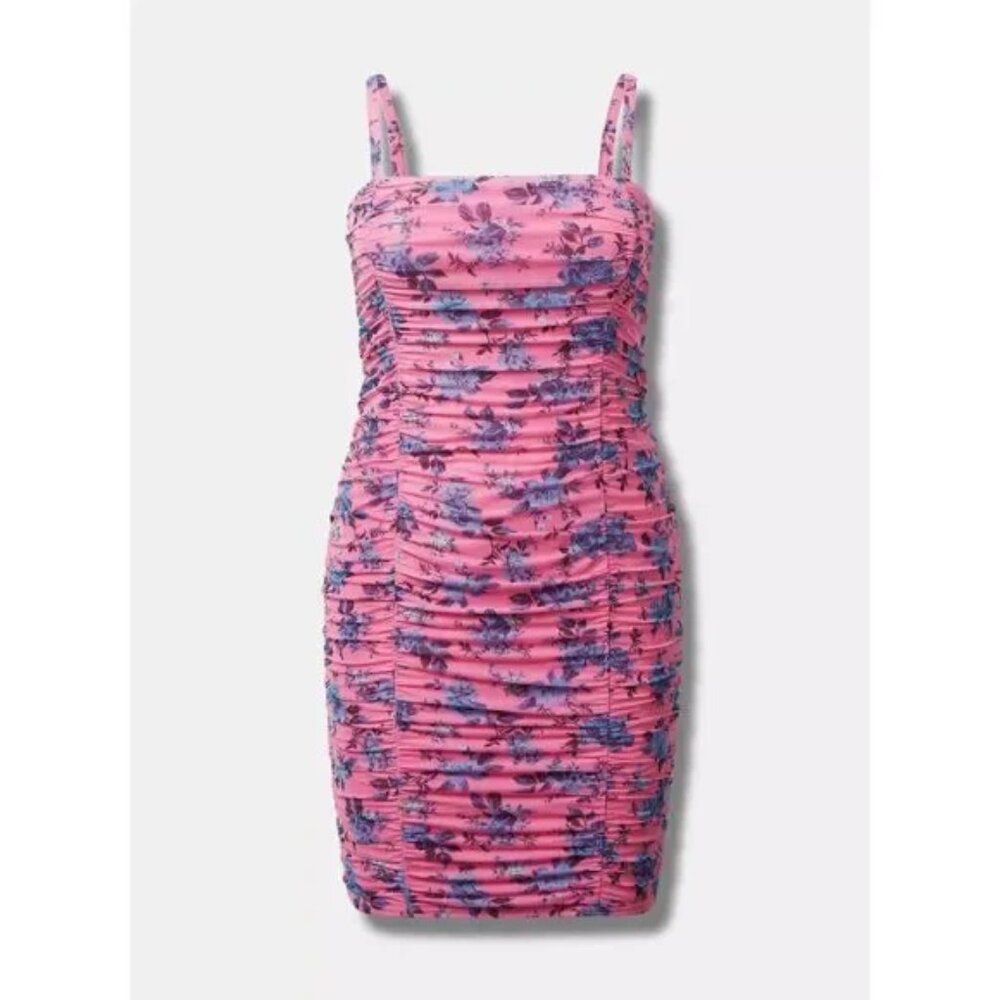 Torrid Rose Floral Mini Mesh Shirred Bodycon Dress